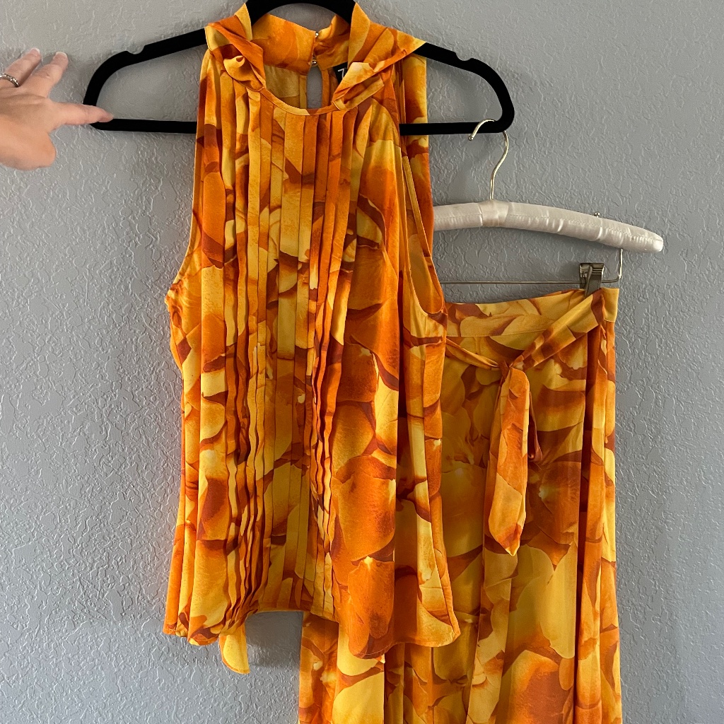 Ny & Co Orange And Yellow Sleeveless Top And Wraparound Skirt Both Size M.